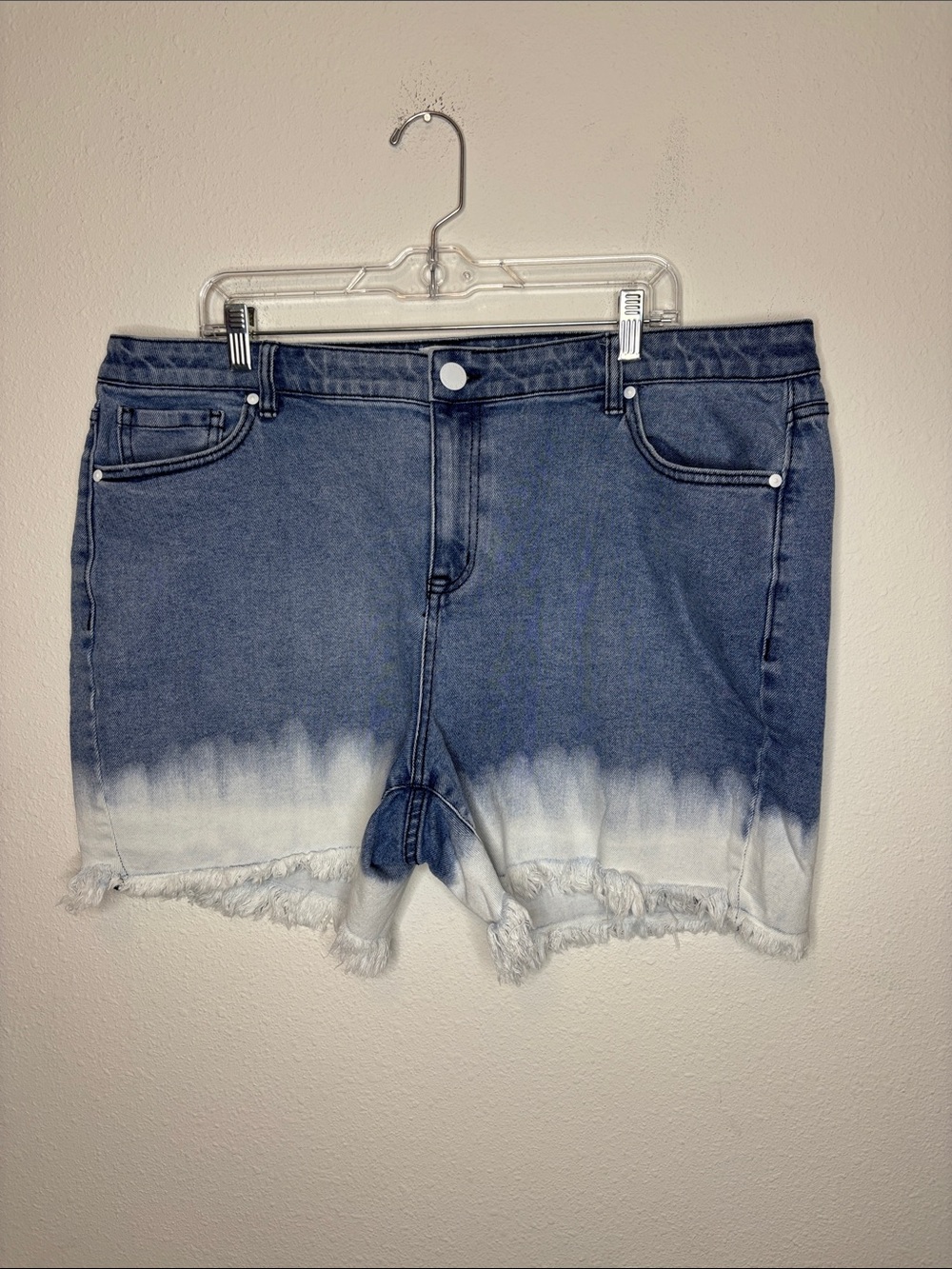 Lane Bryant Blue-to-White Dip-Dye Frayed Hem Jean Shorts